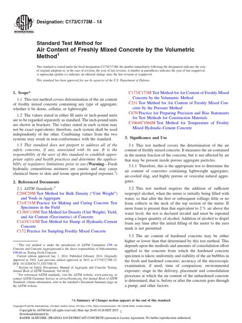 gravimetric method for air content of concrete|volumetric method c173.